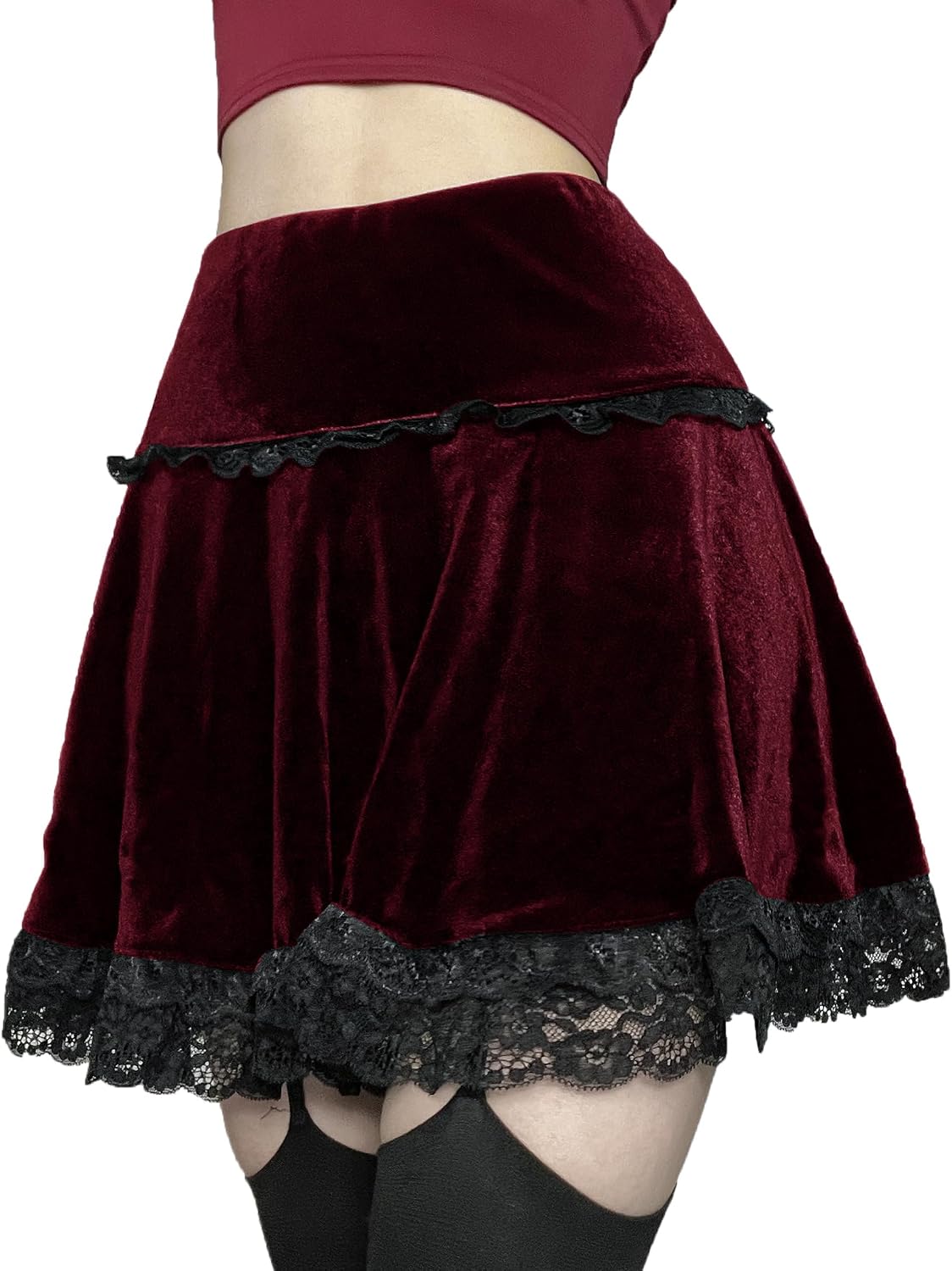 Velvet Lace Little Mini Skirts for Women High Waist Casual Ruffle Skirt Y2k Punk Goth Party
