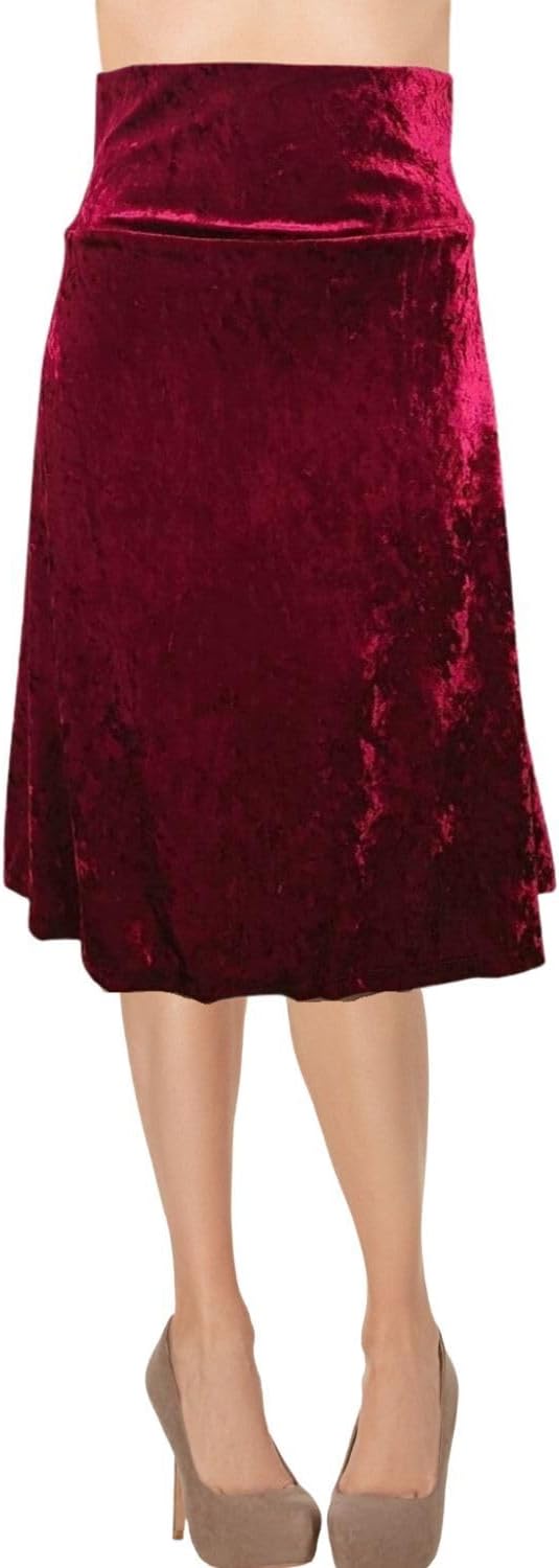 Women's A-Line Foldover Lightweight Flare Midi Pull On Closure Skirt