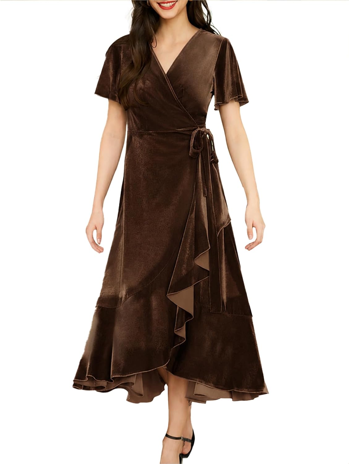 Women's Velvet Maxi Dress Boho V Neck Wrap Maternity Formal Dress