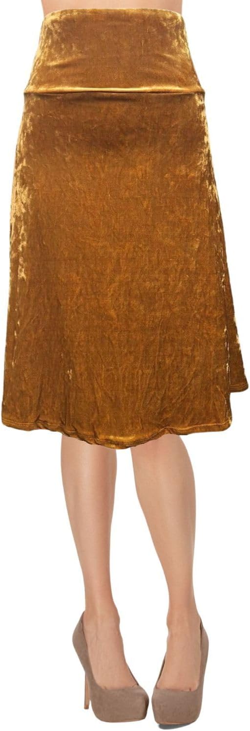 Women's A-Line Foldover Lightweight Flare Midi Pull On Closure Skirt