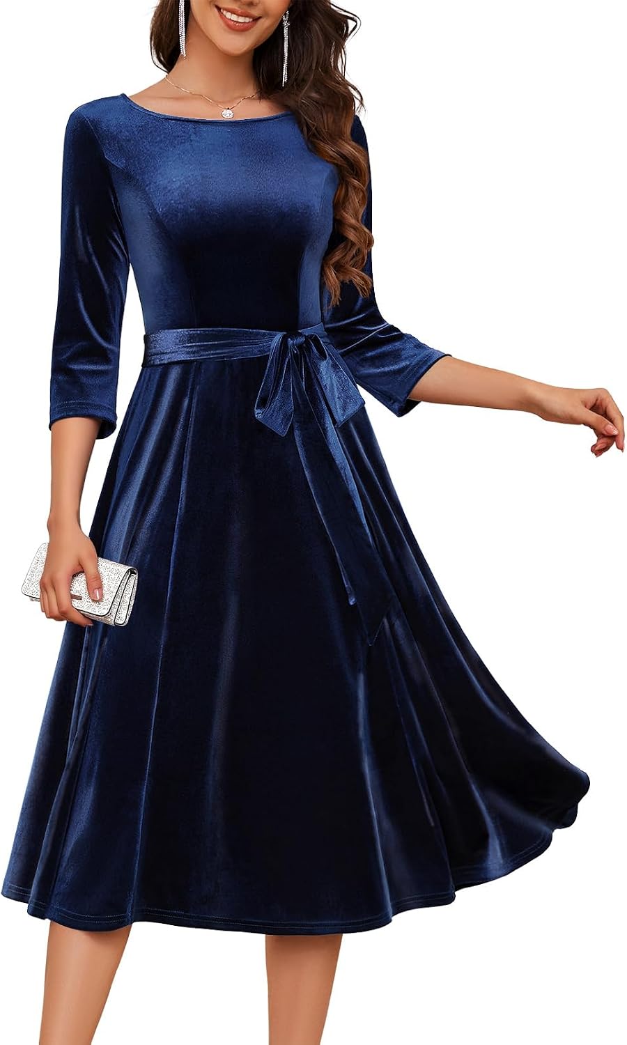 DRESSTELLS Velvet Cocktail Dress for Women, 2025 Winter Christmas Holiday Dress, 3/4 Long Sleeves Party Formal Gala