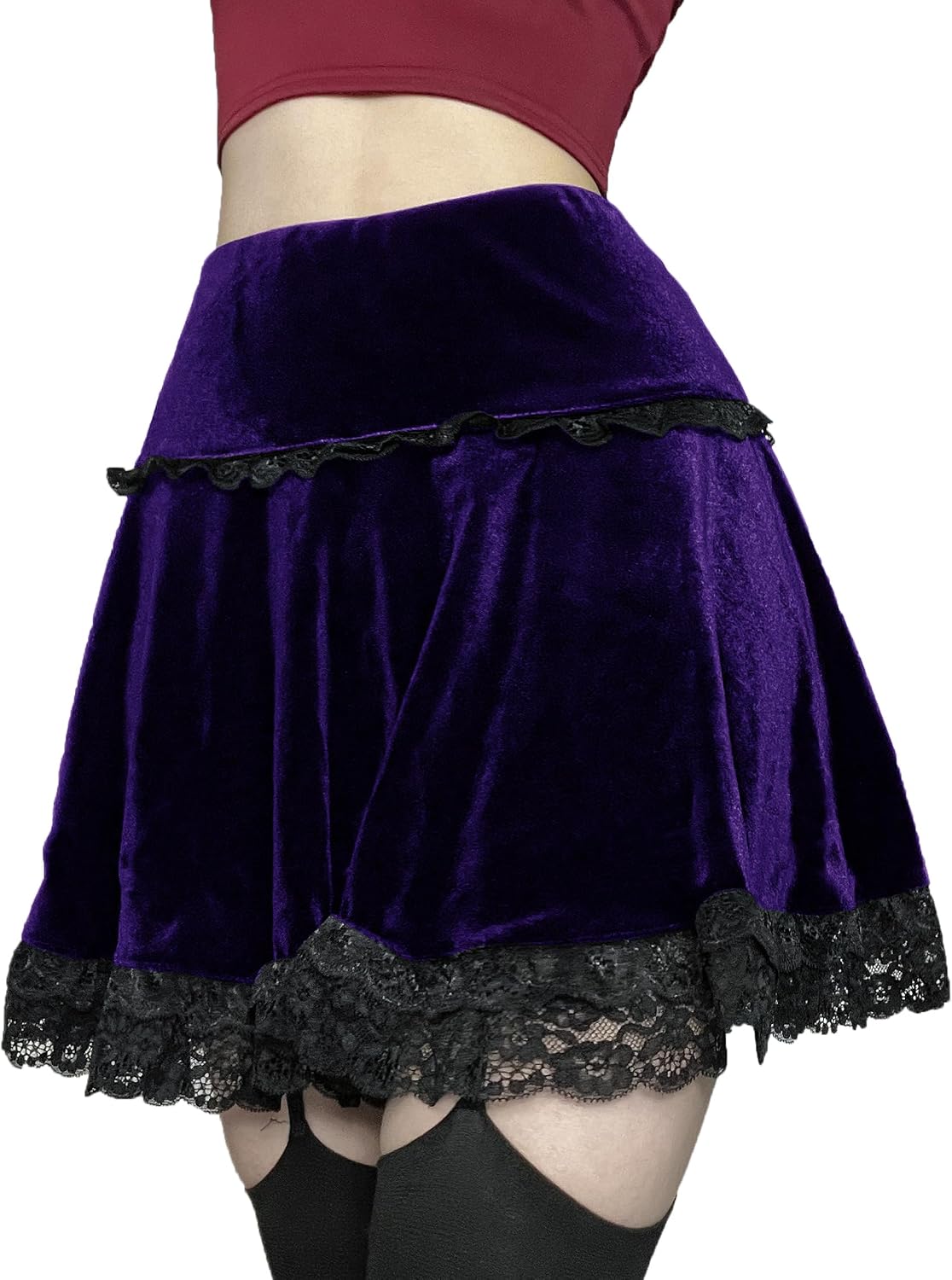 Velvet Lace Little Mini Skirts for Women High Waist Casual Ruffle Skirt Y2k Punk Goth Party