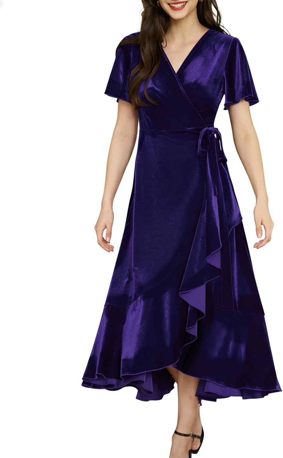 Women's Velvet Maxi Dress Boho V Neck Wrap Maternity Formal Dress