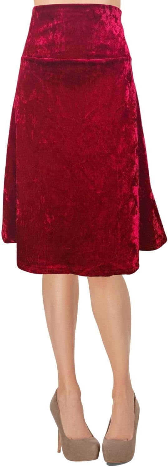 Women's A-Line Foldover Lightweight Flare Midi Pull On Closure Skirt