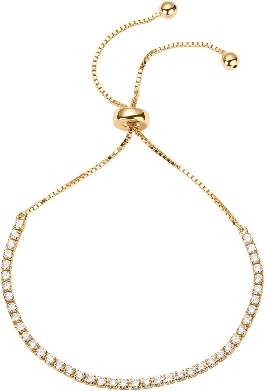 PAVOI Tennis Bracelets for Women, 14K Gold Plated Adjustable CZ Bracelet