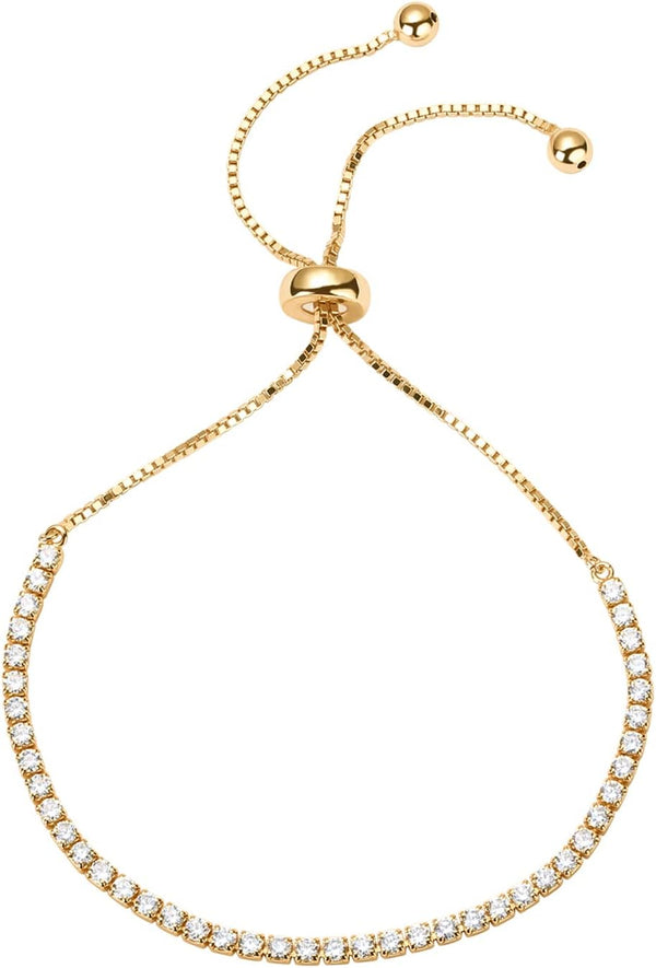 PAVOI Tennis Bracelets for Women, 14K Gold Plated Adjustable CZ Bracelet