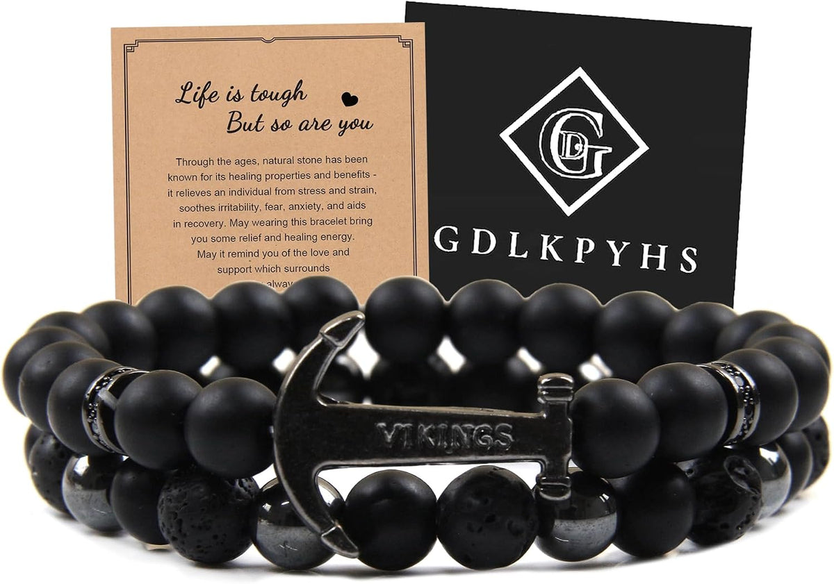 Black Obsidian Bracelet for Men - Black Tourmaline Beaded Bracelets - Mens Bracelet Set 8MM Black Onyx Hematite Lava Stone Beads Triple Protection Bracelet for Men Women Gifts