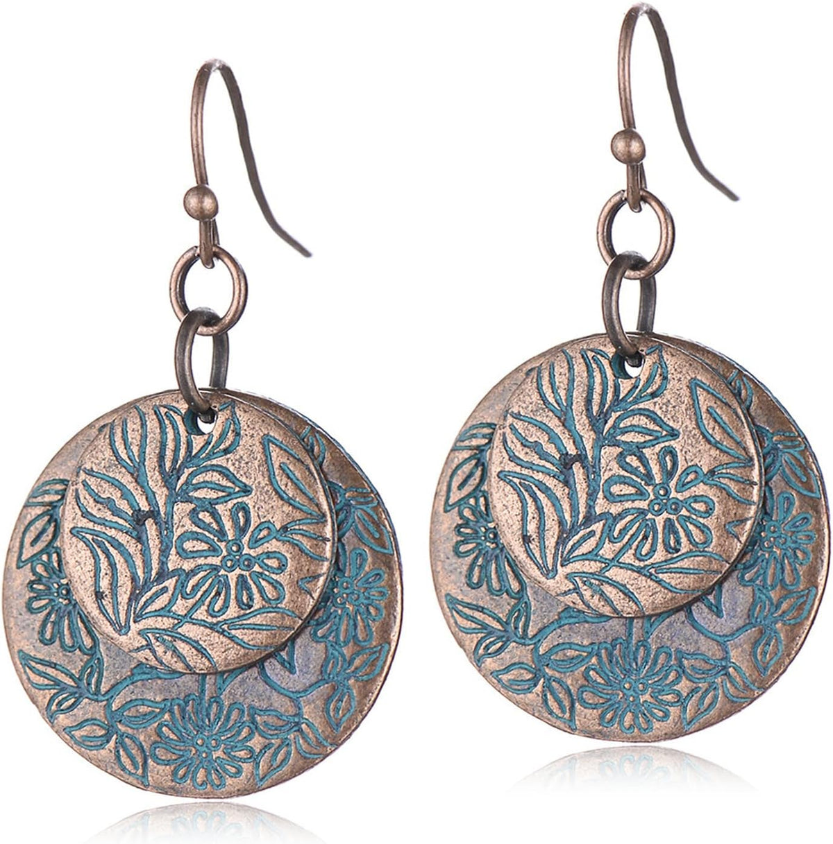 Vintage Bronze Spiral Leaf Hoop Boho Earrings