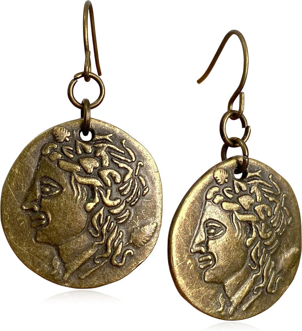 Vintage Bronze Spiral Leaf Hoop Boho Earrings