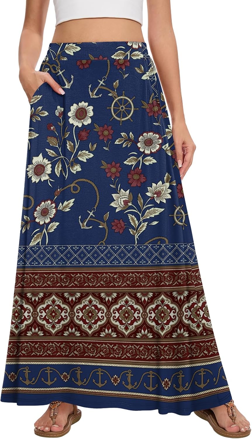 Womens Maxi Skirt Long Flowy Summer A-Line High Waist Skirts