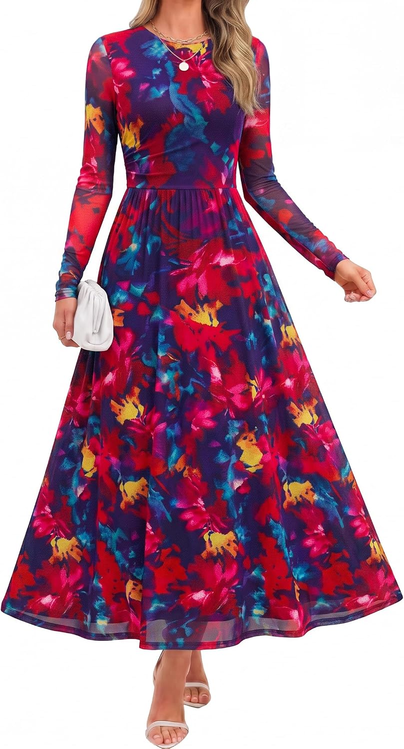 ZESICA Women's Fall Long Sleeve Wedding Guest Dresses