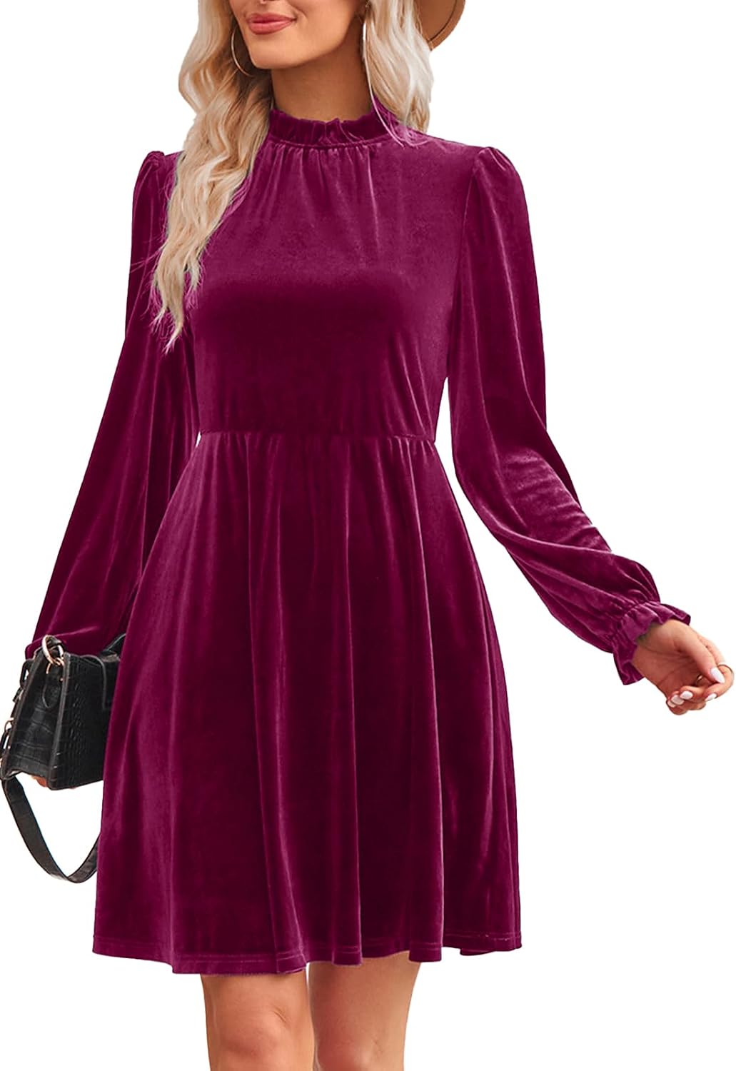 Jayscreate Women's Long Sleeve Winter Fall Wedding Guest Velvet Short Dress