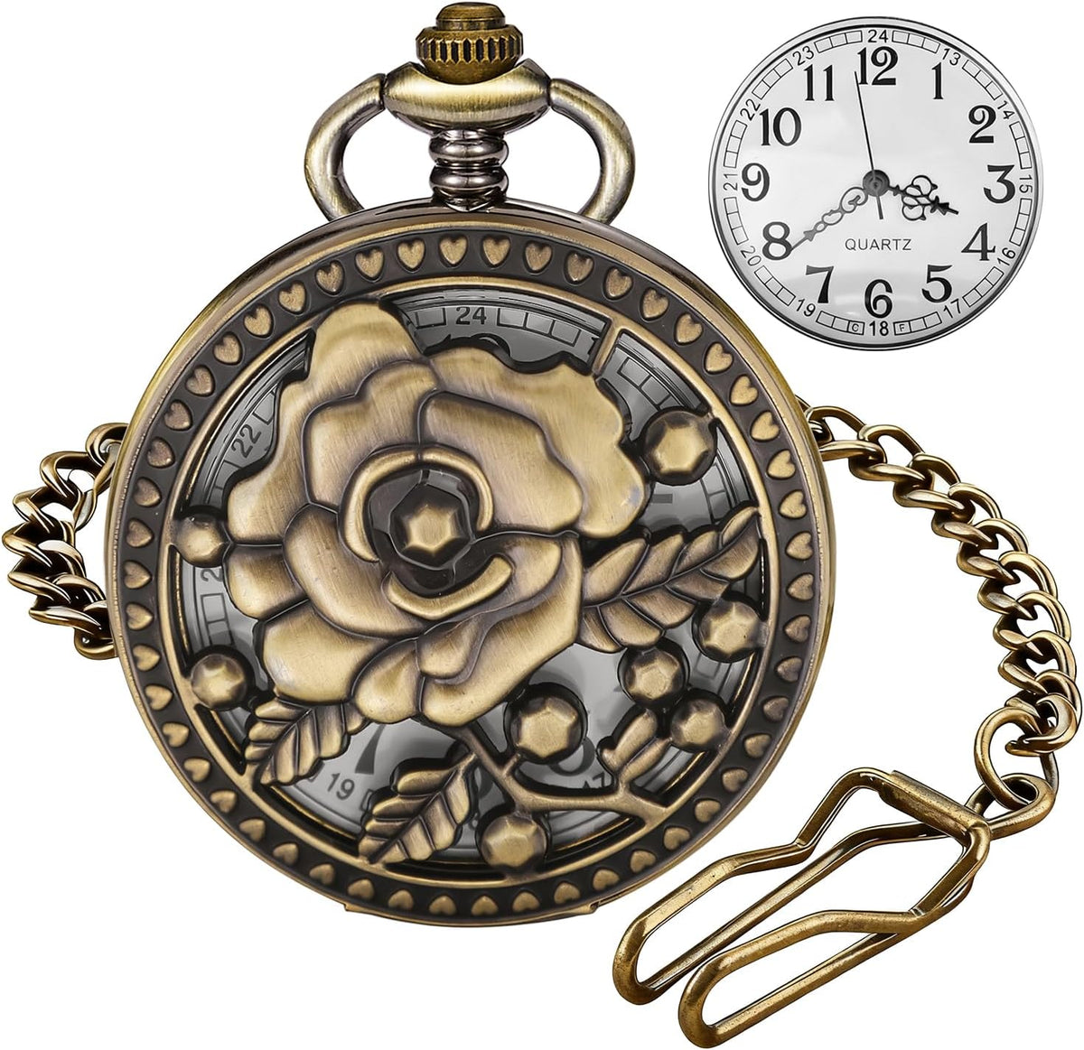Solid Small-Flower Quartz Pocket Watch with an Elegant Vintage Style a