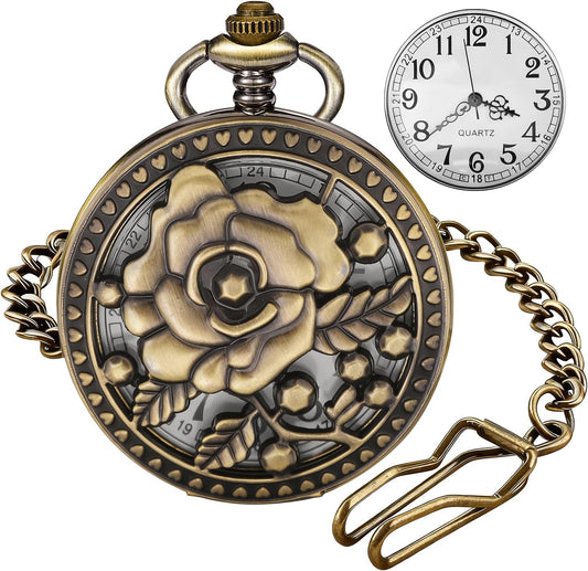Solid Small-Flower Quartz Pocket Watch