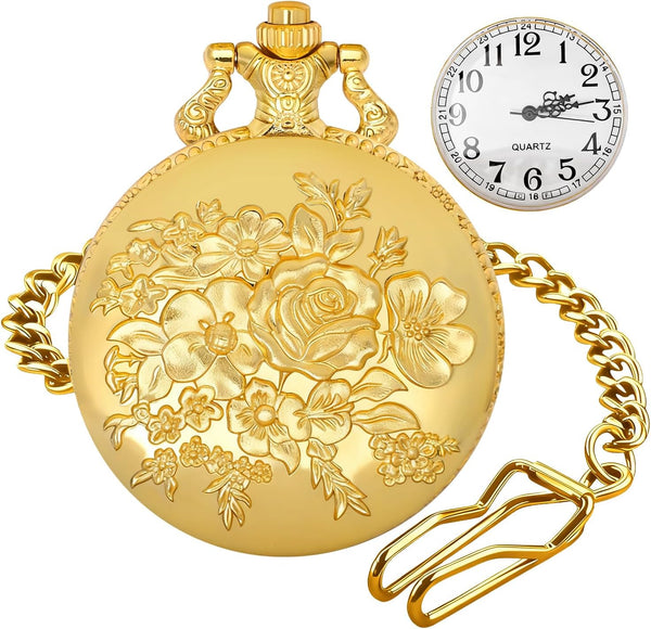 Solid Small-Flower Quartz Pocket Watch with an Elegant Vintage Style a
