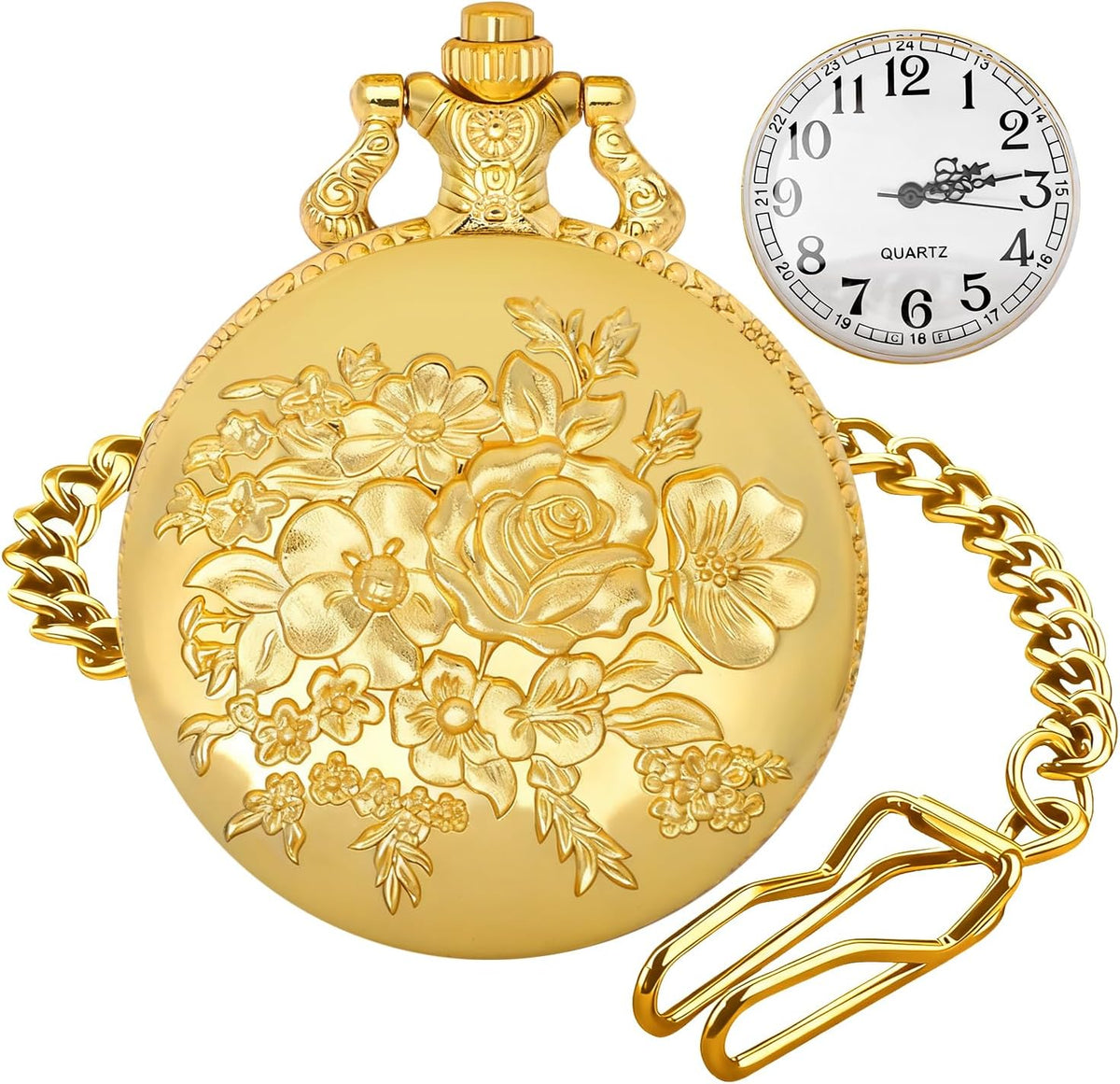 Solid Small-Flower Quartz Pocket Watch