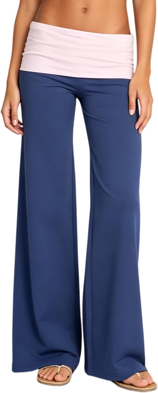 Women's Flare Skinny Pants Fold Over Leggings Stretch