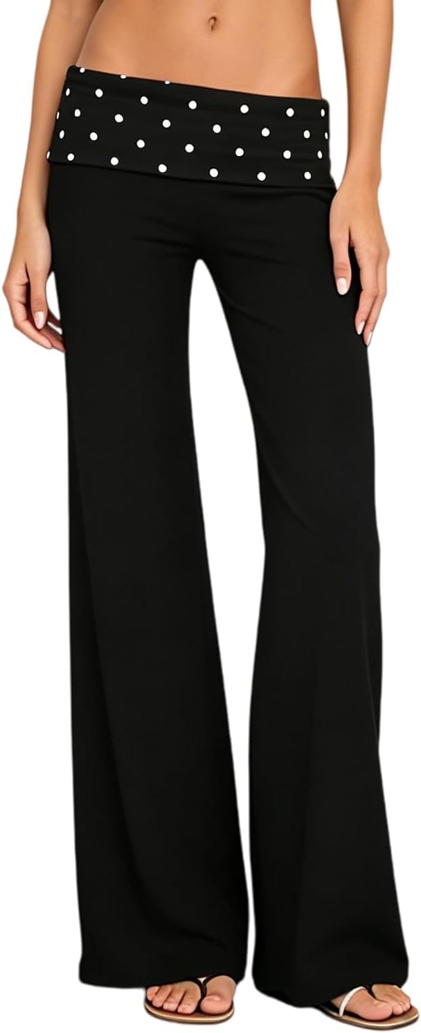 Women's Flare Skinny Pants Fold Over Leggings Stretch