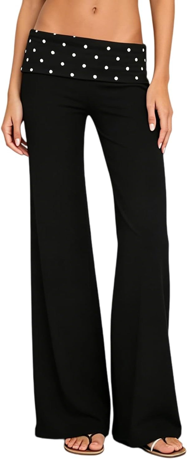 Women's Flare Skinny Pants Fold Over Leggings Stretch