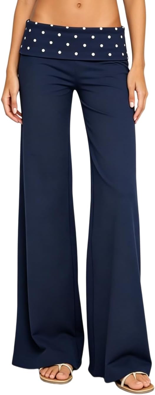 Women's Flare Skinny Pants Fold Over Leggings Stretch