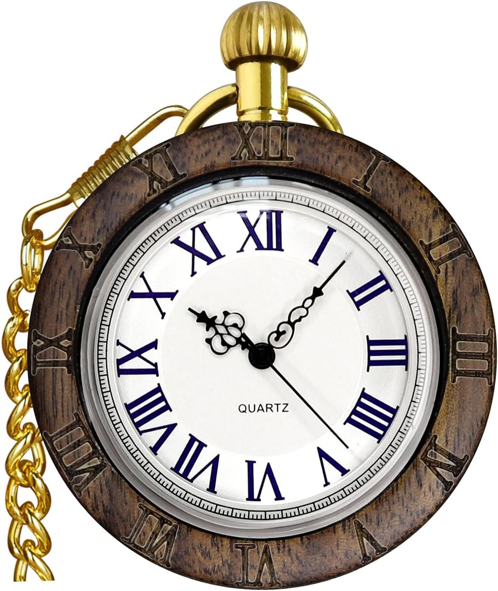 Vintage Quartz Pocket Watches for Men with Chains, Analog Pocket Watch