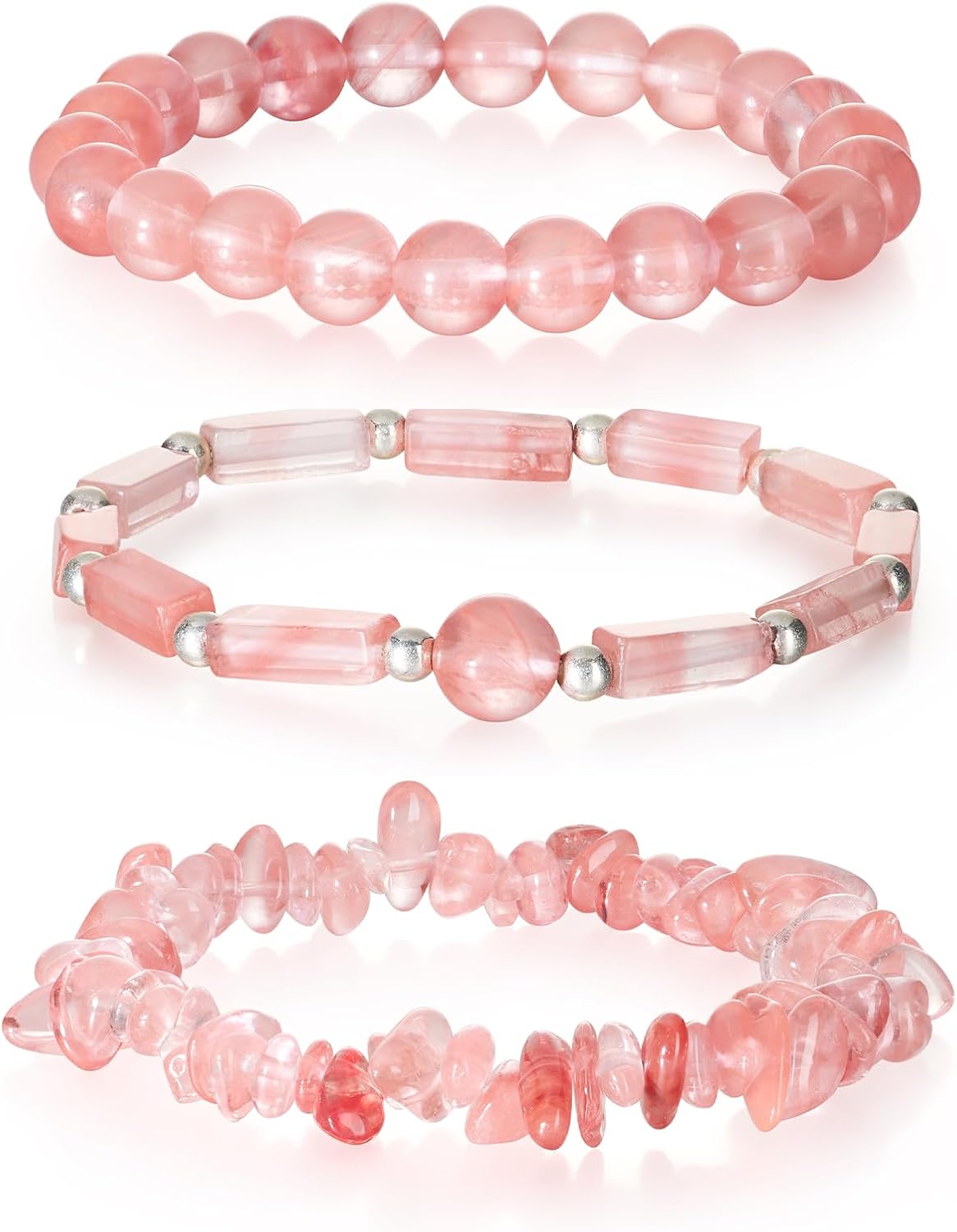 3Pcs Natural Stone Bracelets for Women 8mm Crystal Beaded Bracelets Handmade Stretch Bracelet Healing Crystal Jewelry for Women