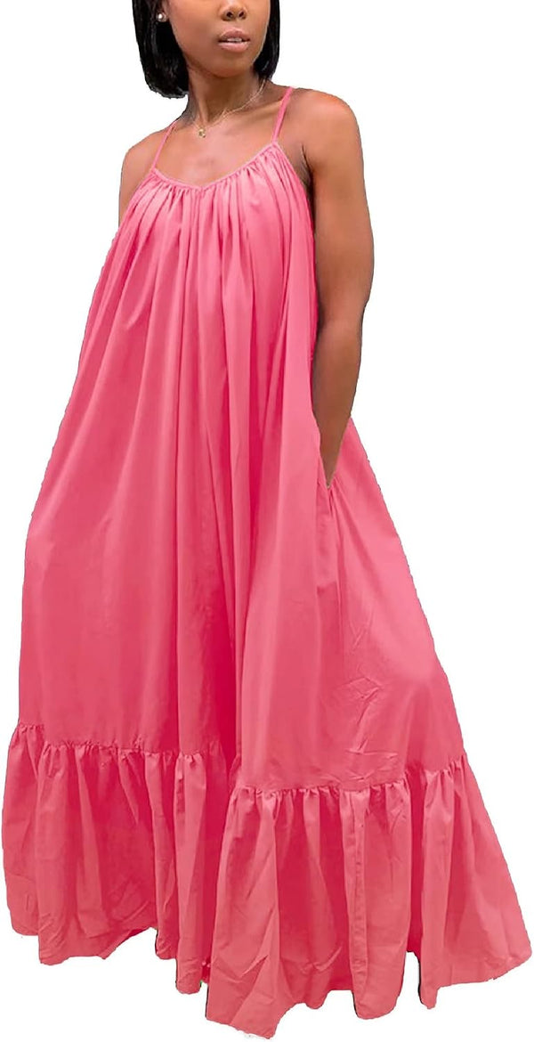 Women's Spaghetti Strap Oversized Loose Beach Long Maxi Swing Dress