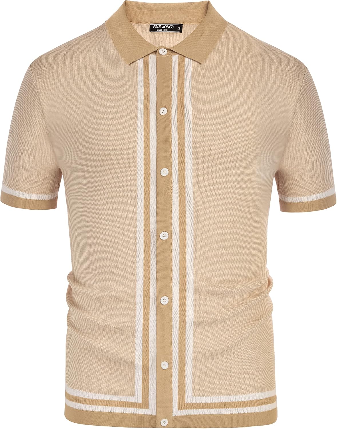 PJ PAUL JONES Men's Vintage Stripe Knit Polo Shirts Short Sleeve Stylish Button Down Cardigan Sweater