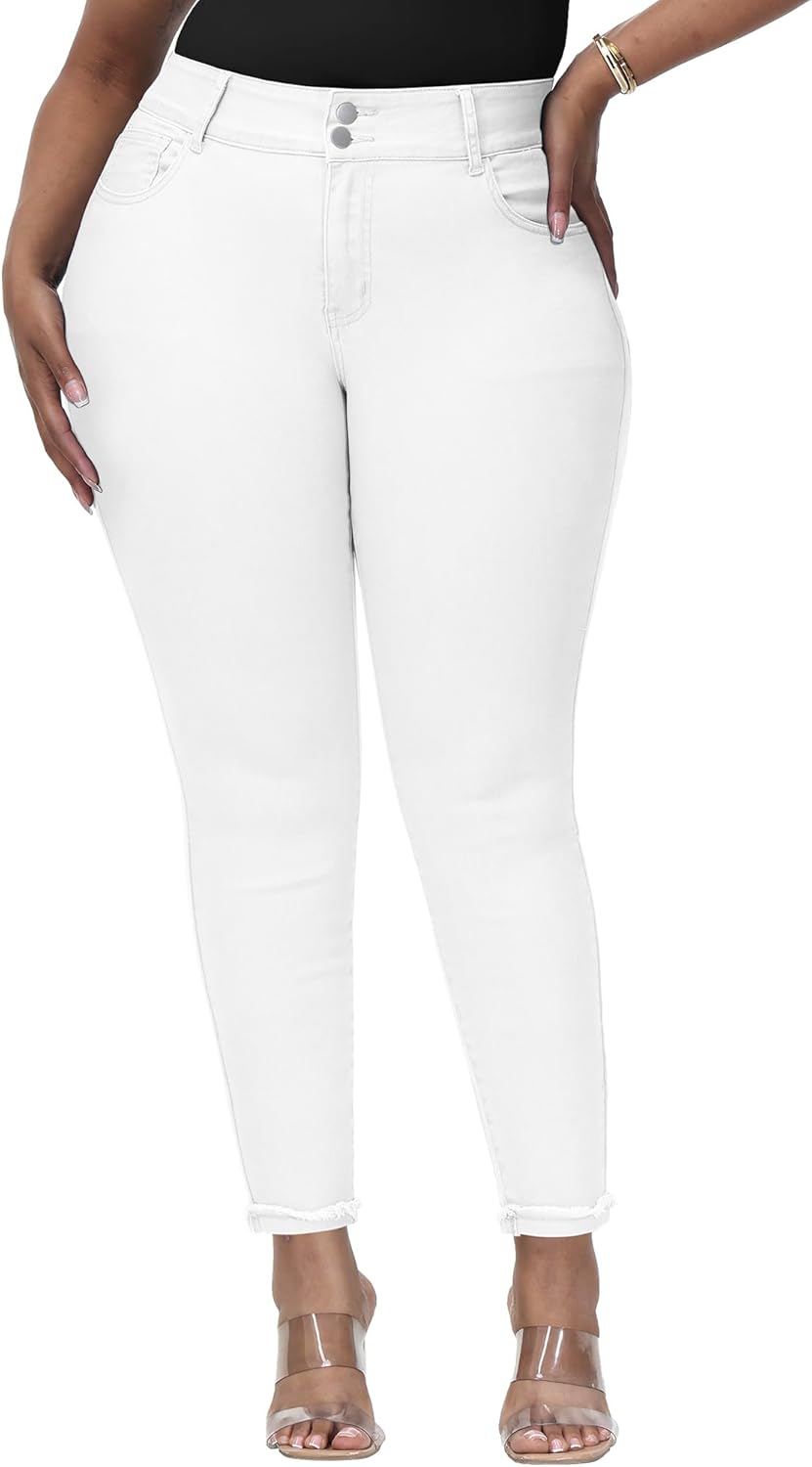 Womens Plus Size Skinny Jeans High Waisted Stretchy Classic