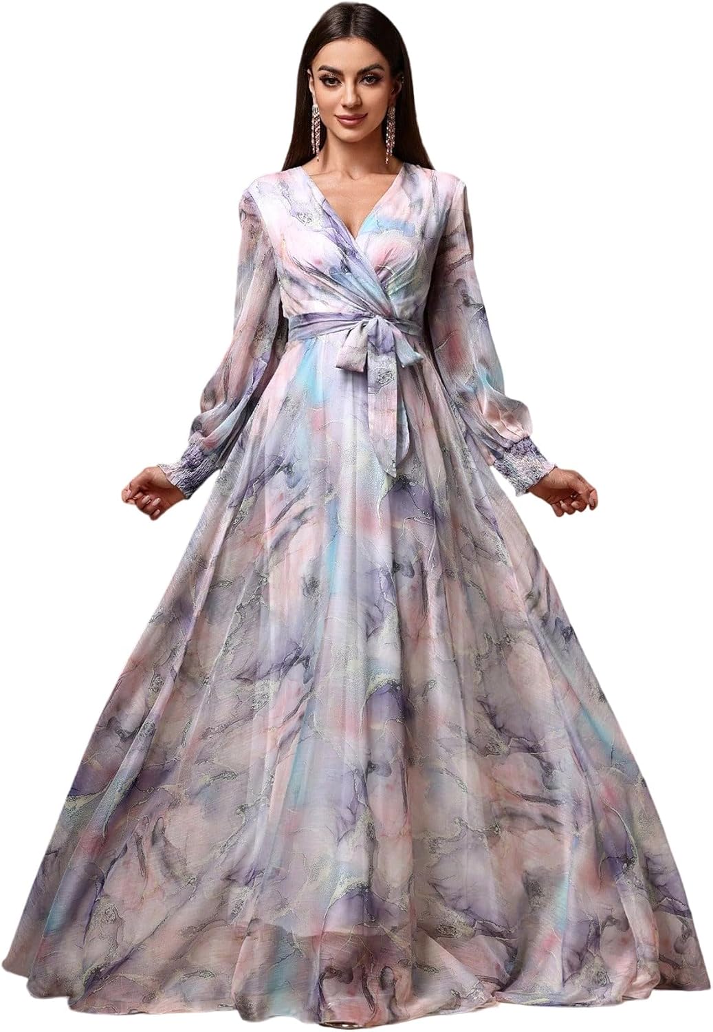 Womens Summer Dresses,Floral Patterns Vintage Elegant Cocktail Long Sleeve Boho Casual Maxi Wedding Guest Dresses for Women
