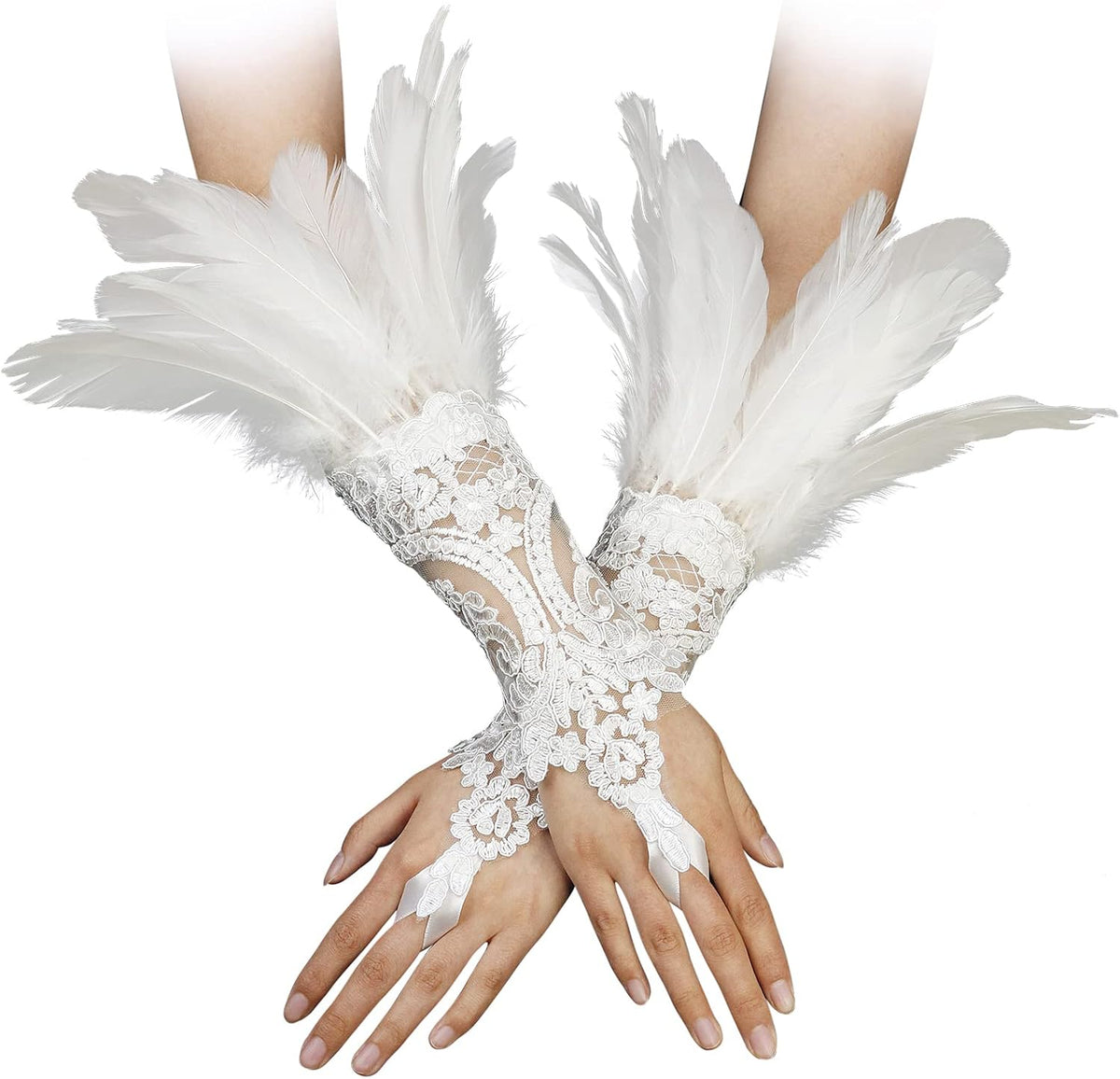 Feather Gloves Women Costume Wrist Cuffs