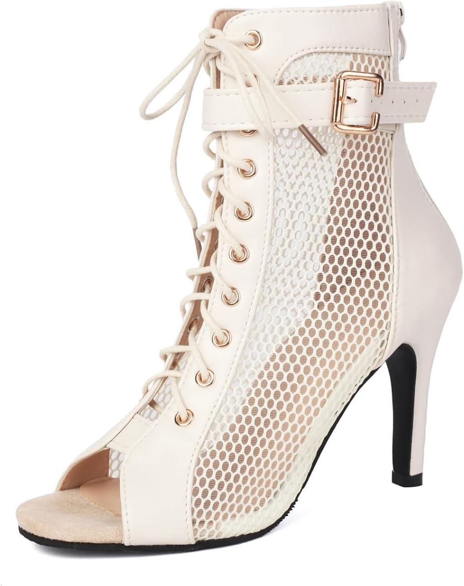 UTIKLIOU Women's Mesh Sandals Peep Toe High Top Sandals Lace Up Summer Boots Buckle Strap Party Sexy Pump Shoes Open toe
