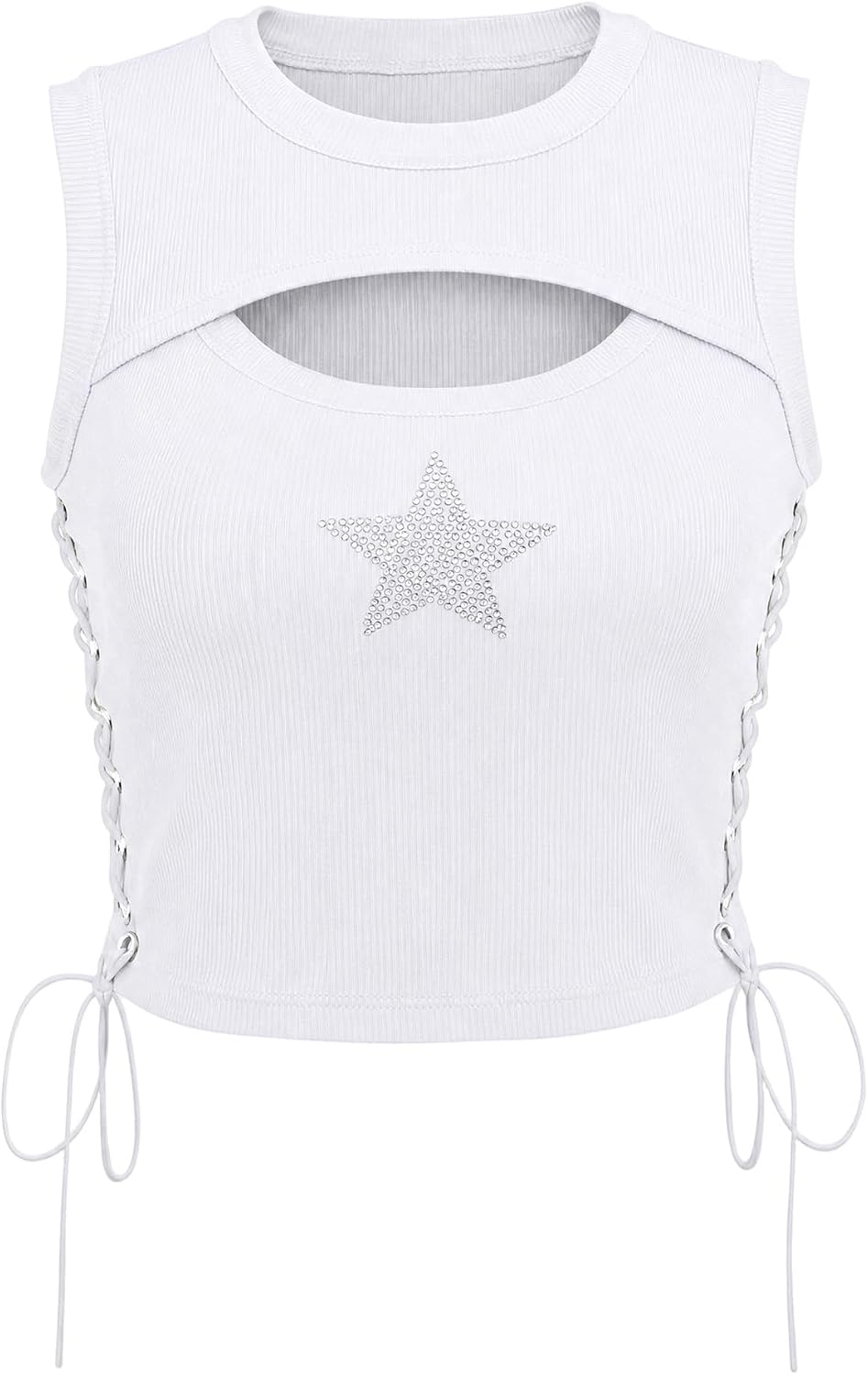 Womens Y2K Gothic Tops Star Sparkly Rhinestone Fitted Crop Tops