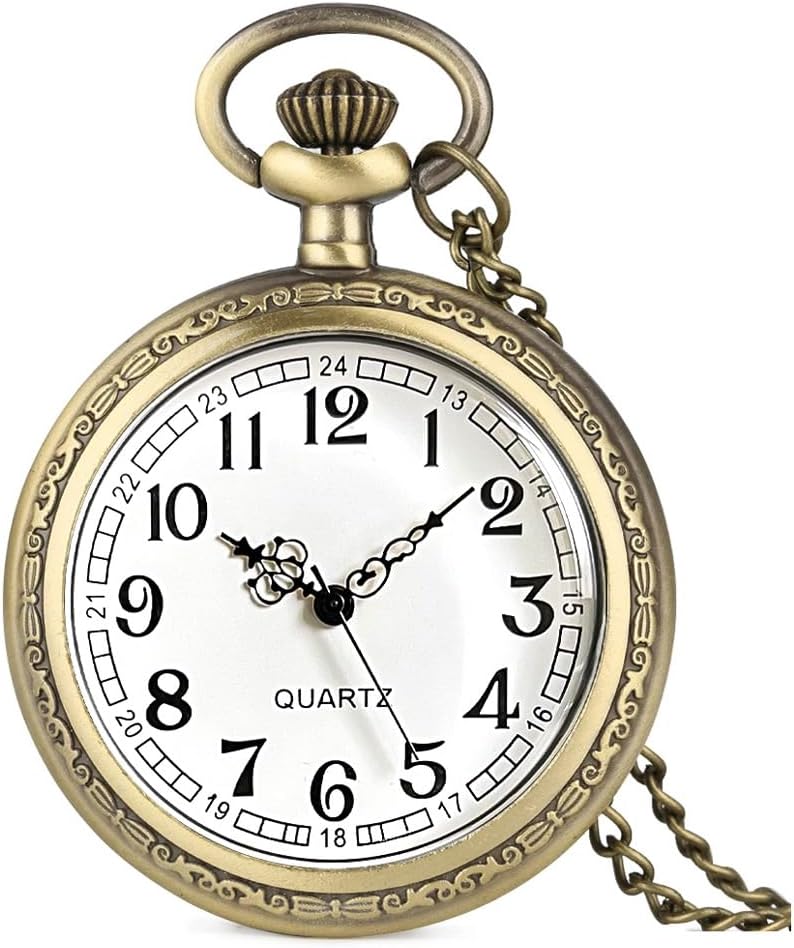 Vintage Quartz Pocket Watches for Men with Chains, Analog Pocket Watch
