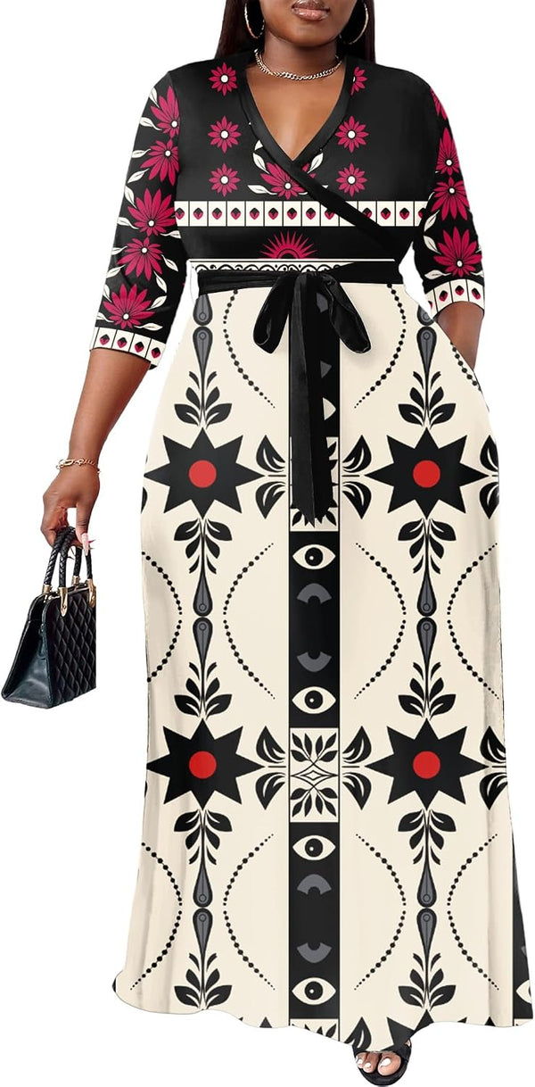 Nmoder Plus Size Maxi Dresses for Curvy Women -Summer Casual Long Fit Dress