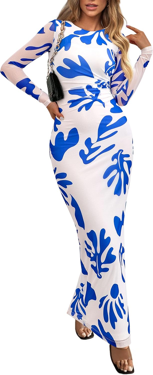 PRETTYGARDEN Women's Floral Bodycon Maxi Fall Dress