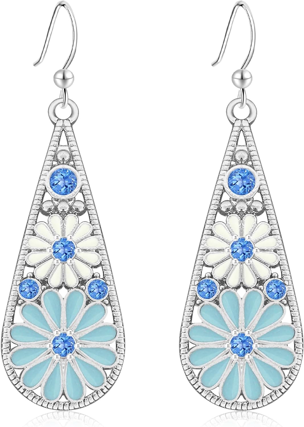 Copper Crystal Teardrop Enamel Flower Earrings