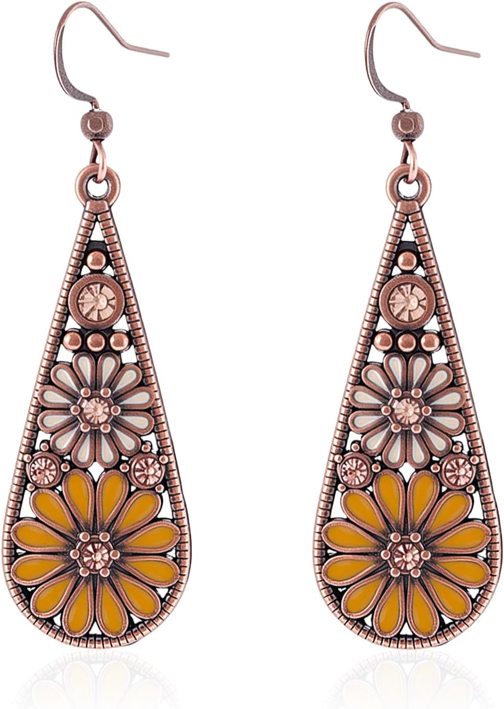 Olive Green Crystal Teardrop Floral Boho Earrings