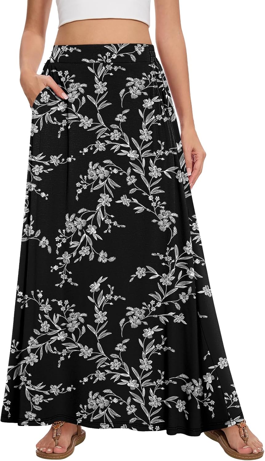 Womens Maxi Skirt Long Flowy Summer A-Line High Waist Skirts