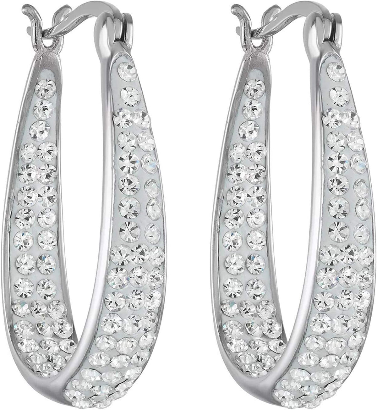 Savlano Inside Out Oval Shape Crystal Hoop Earrings For Women Comes With Savlano Gift Box