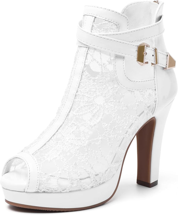 High Heel Boots for Women,Womens Platform Boot Heels Sexy Round Toe Lace UP High Heels Mid Calf Boots