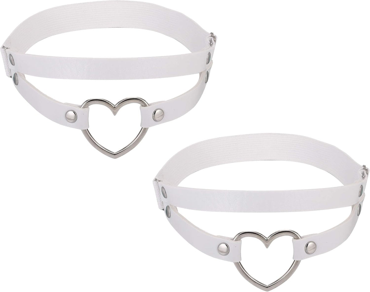 FM FM42 Multicolor PU Simulated Leather Women's Gothic Double Straps Heart O Ring Leg Thigh Elastic Garter Belt, One Pair