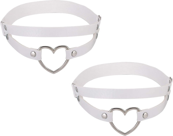 FM FM42 Multicolor PU Simulated Leather Women's Gothic Double Straps Heart O Ring Leg Thigh Elastic Garter Belt, One Pair