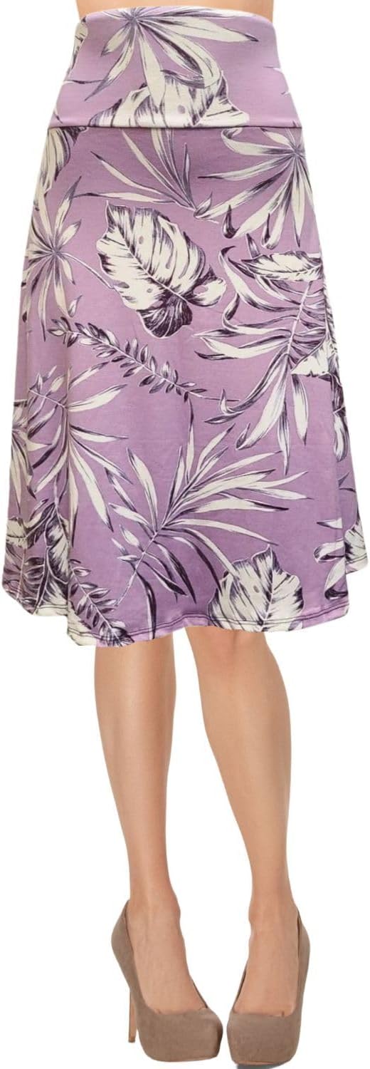 Women's A-Line Foldover Lightweight Flare Midi Pull On Closure Skirt