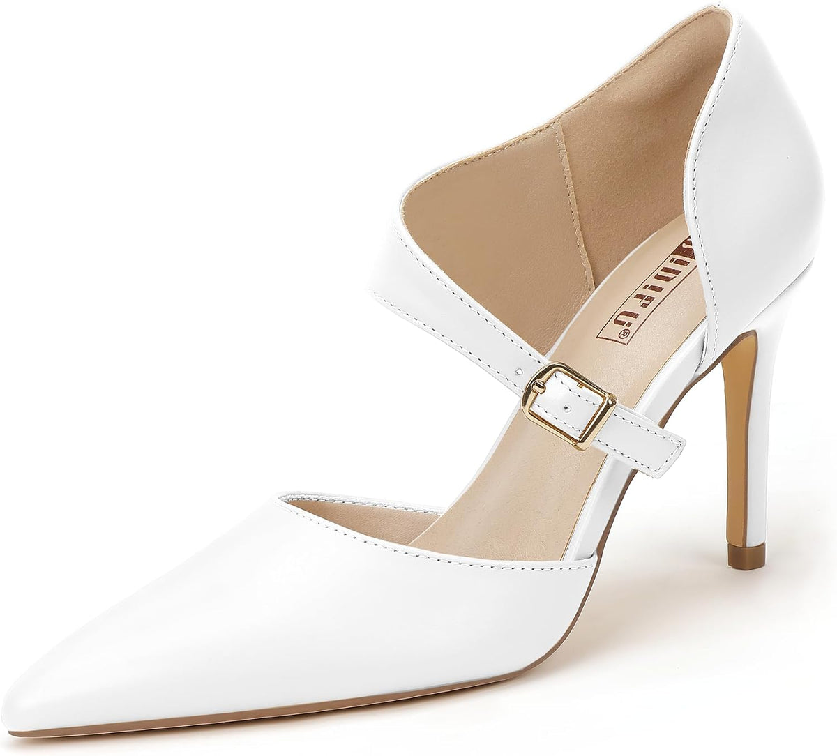 IDIFU Women's High Stiletto Heels Pumps Pointed Toe Heels Closed Toe Pumps with Elegant Metal Buckle Comfortable Office Wedding Dressy Shoes