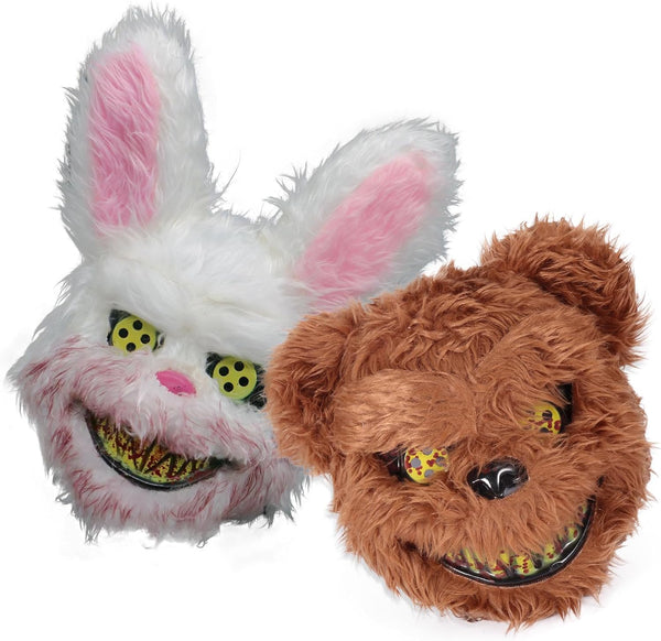 BESSEEK Halloween Scary Mask Bear Rabbit Bunny Mask, Bloody Plush Animal Head Mask, Cosplay Costume Props Halloween Party