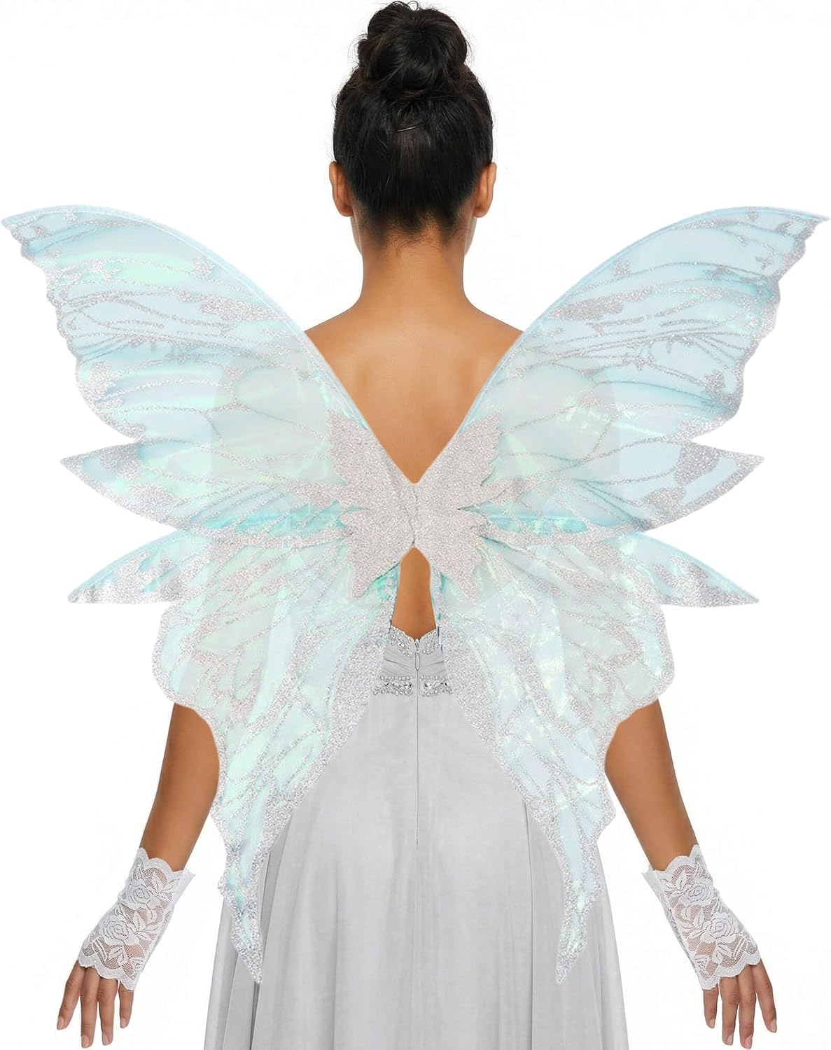 YKW Fairy Wings for Adult Women,31.5"x29" Butterfly Cosplay Wings with Lace Gloves,Organza Costume Wings for Halloween Party