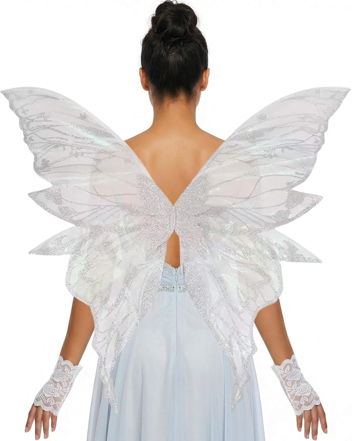 YKW Fairy Wings for Adult Women,31.5"x29" Butterfly Cosplay Wings with Lace Gloves,Organza Costume Wings for Halloween Party