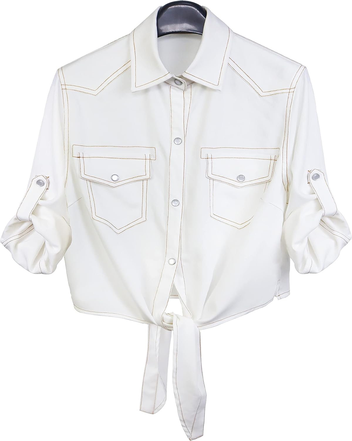 Womens Crop Modern Denim Top Tie Knot Shirt Chambray Cardigan