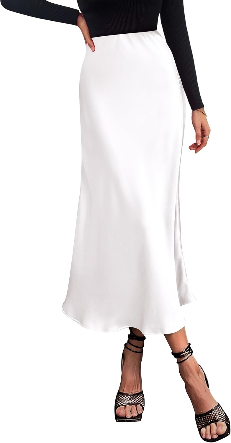 PRETTYGARDEN Women's Satin Midi Skirts Dressy Casual